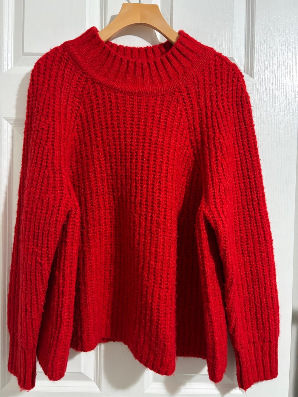 Farm Rio Chunky Knit High Neck Wool Blend Sweater in Red Size Medium
